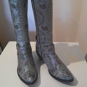 MICHAL NEGRIN LACE PRINTED LEATHER COWBOY BOOTS, Sz 39/8.5